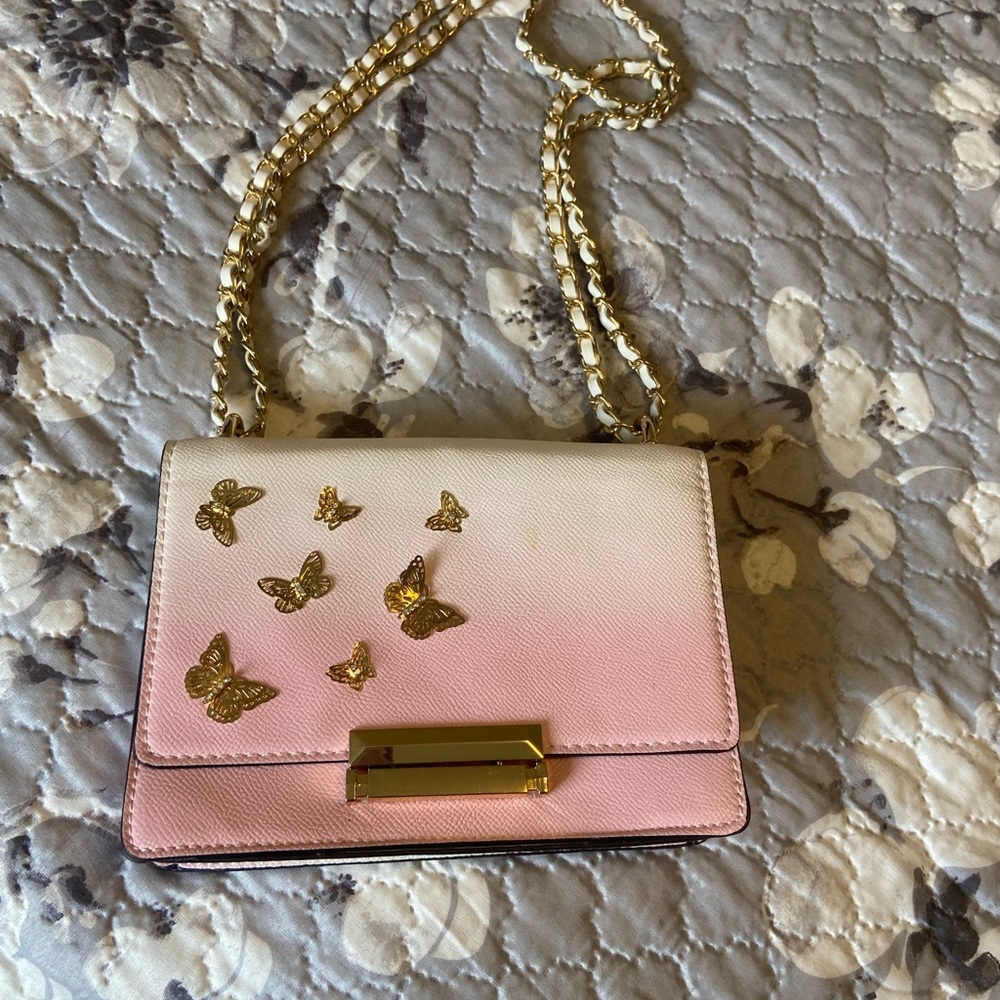 Pink and Gold Butterfly Embellished Women's Bag